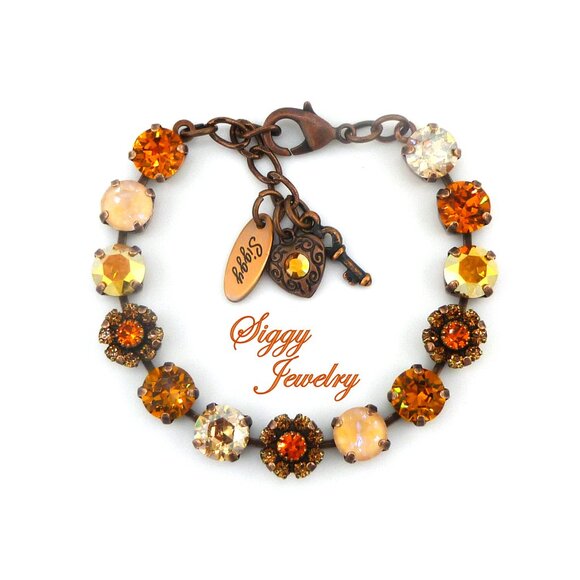 SUNLIT BLOSSOMS Tennis Bracelet Made with Genuine Austrian Crystals and Flowers - Picture 1 of 7
